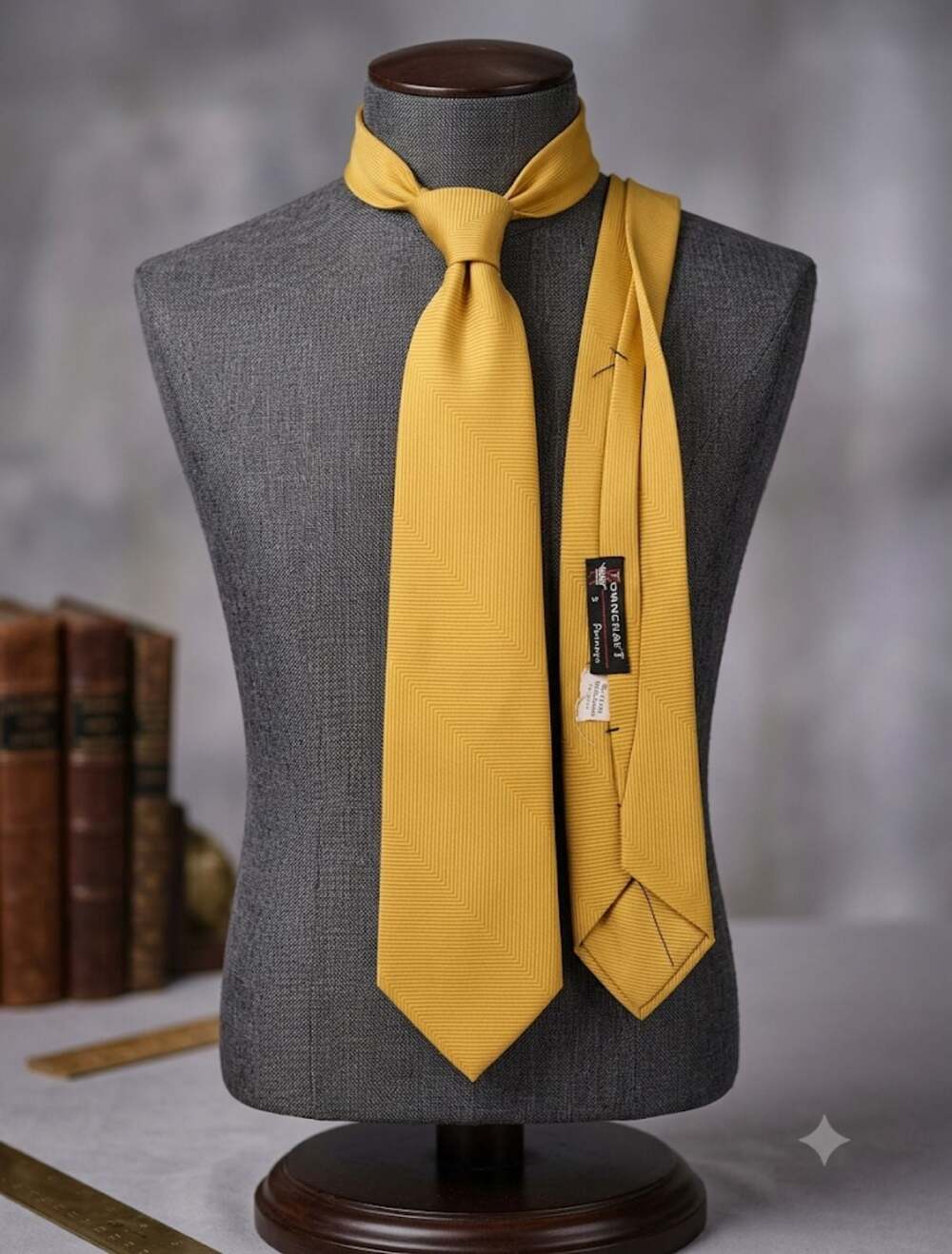 Vintage Towncraft Penneys Mustard Yellow Chevron Pattern Necktie